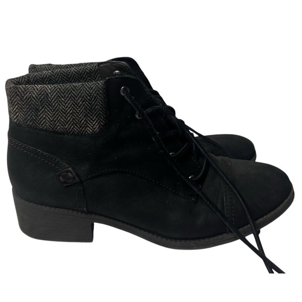 SPERRY Women's Juniper Black Leather Lace Up Ankle Boots Chevron Design Size 9.5